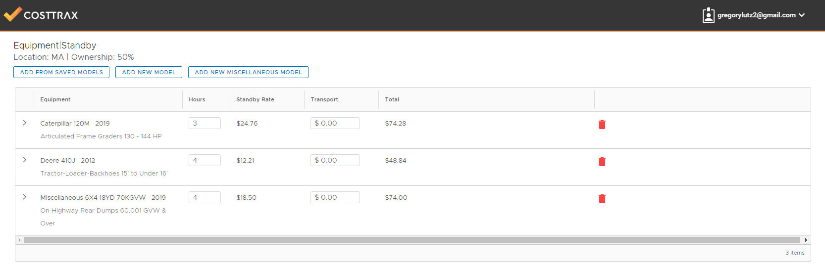 Adding Standby Equipment to a Request CostTrax